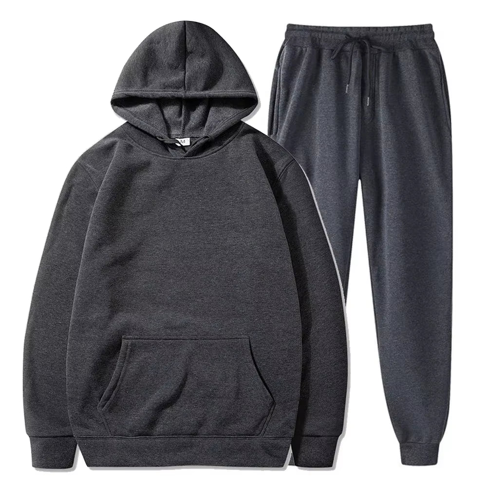 Basic Fleece Hoodies and Sweat Pants Set Men Jogger Set Wholesale Track Suit Sportswear Tracksuits Unisex Ensemble Jogging Homme