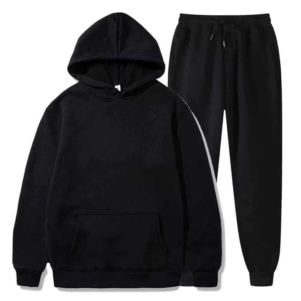 Basic Fleece Hoodies and Sweat Pants Set Men Jogger Set Wholesale Track Suit Sportswear Tracksuits Unisex Ensemble Jogging Homme