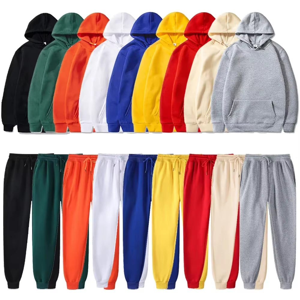 Basic Fleece Hoodies and Sweat Pants Set Men Jogger Set Wholesale Track Suit Sportswear Tracksuits Unisex Ensemble Jogging Homme
