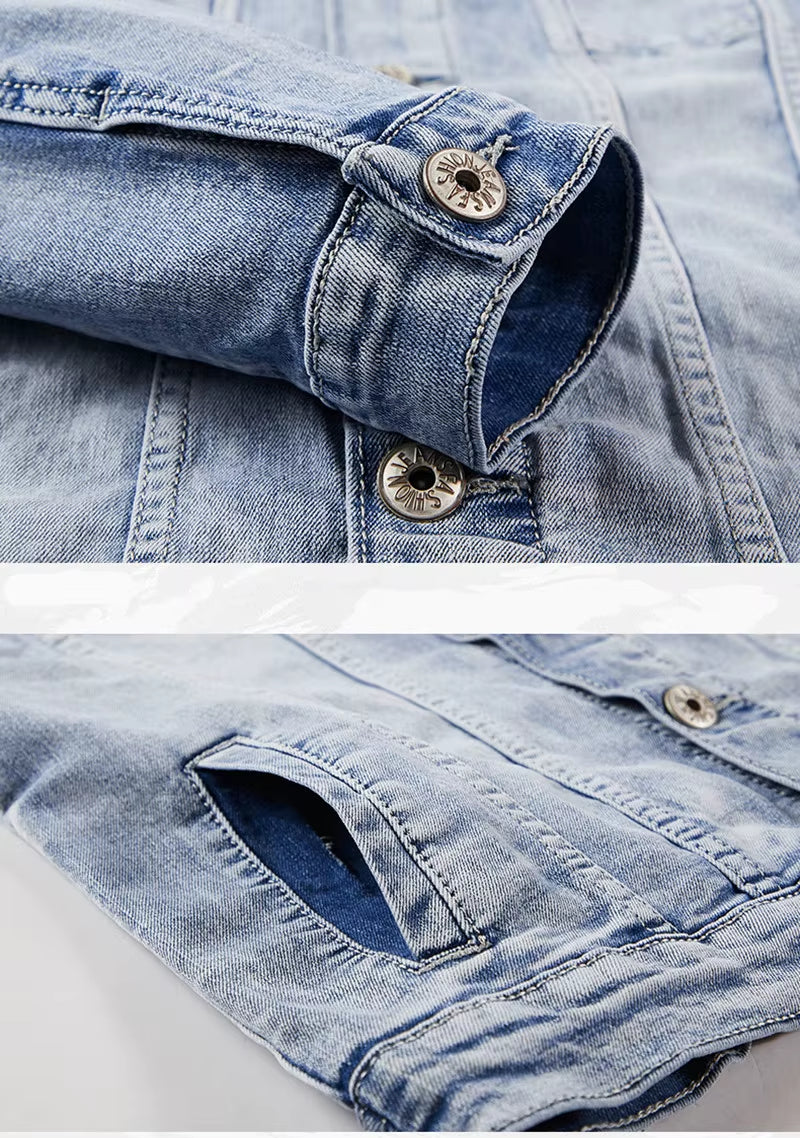 Spring Autumn Denim Suit Men'S Slim Micro-Stretch Two-Piece Spring and Autumn Jacket Jeans