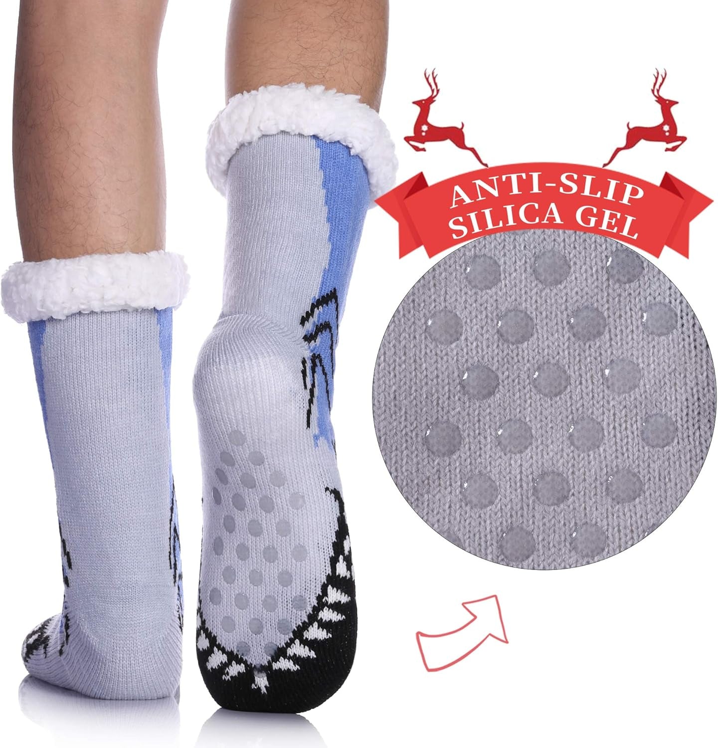Mens Slipper Socks with Grippers Winter Warm Cozy Thick Fuzzy Indoor Fluffy Home Socks