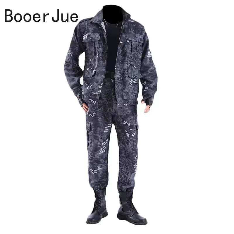Black Python Pattern Wear-Resistant Overalls Labor Insurance Cloth Uniform Men'S Soft Tracksuit Outdoor Suit