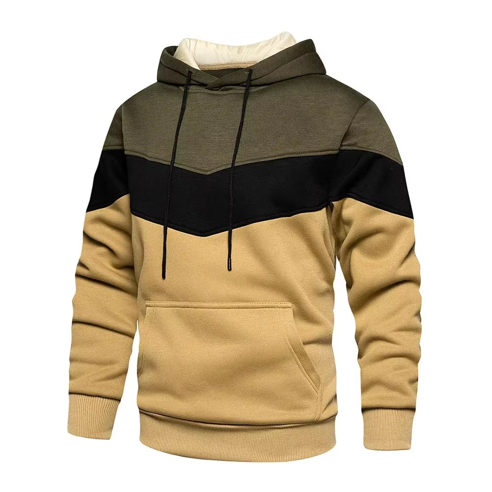 Men'S Patchwork Hooded Sweatshirt Hoodies Clothing Casual Loose Fleece Warm Streetwear Male Fashion Autumn Winter Sports Outwear