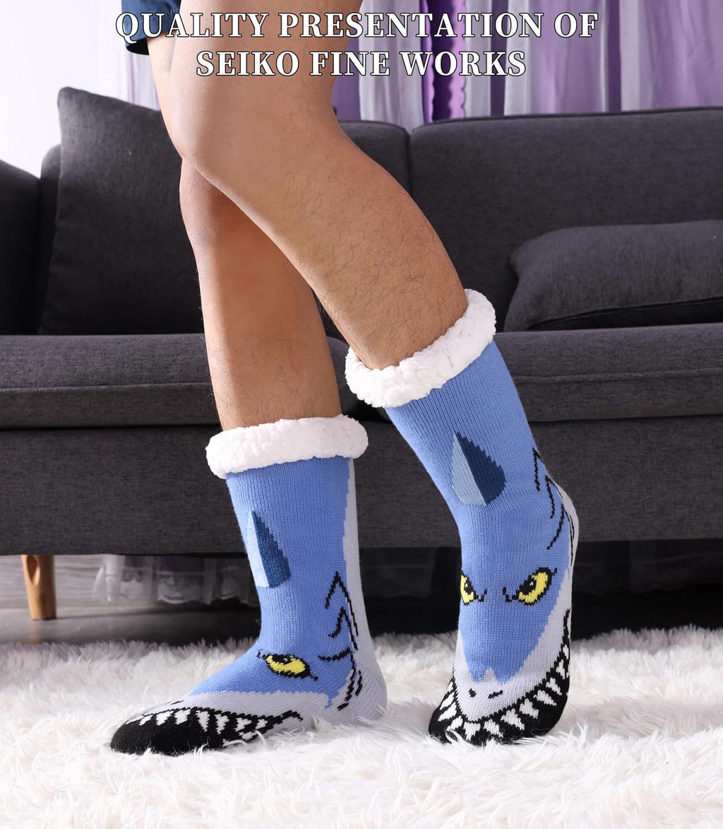 Mens Slipper Socks with Grippers Winter Warm Cozy Thick Fuzzy Indoor Fluffy Home Socks