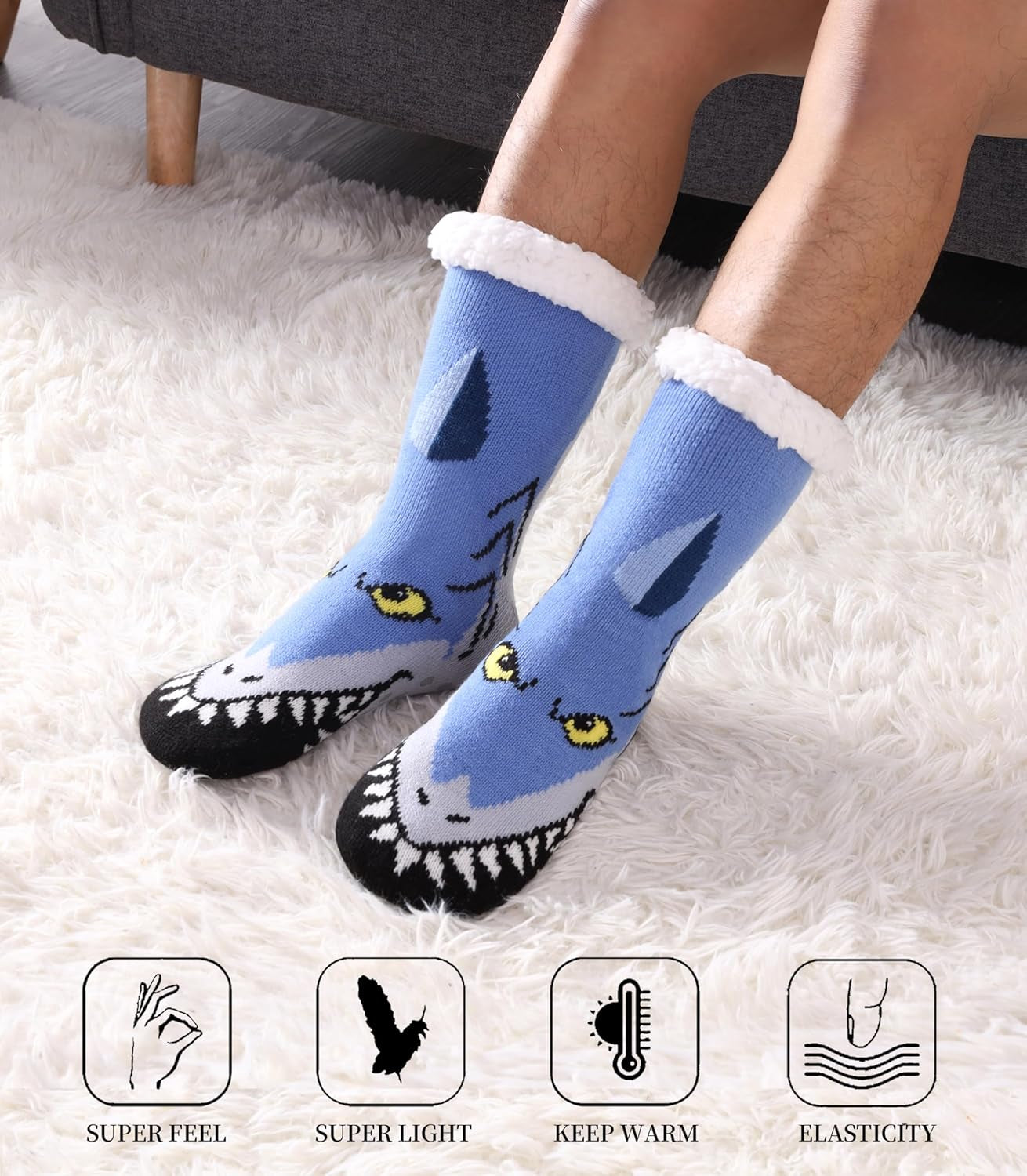 Mens Slipper Socks with Grippers Winter Warm Cozy Thick Fuzzy Indoor Fluffy Home Socks