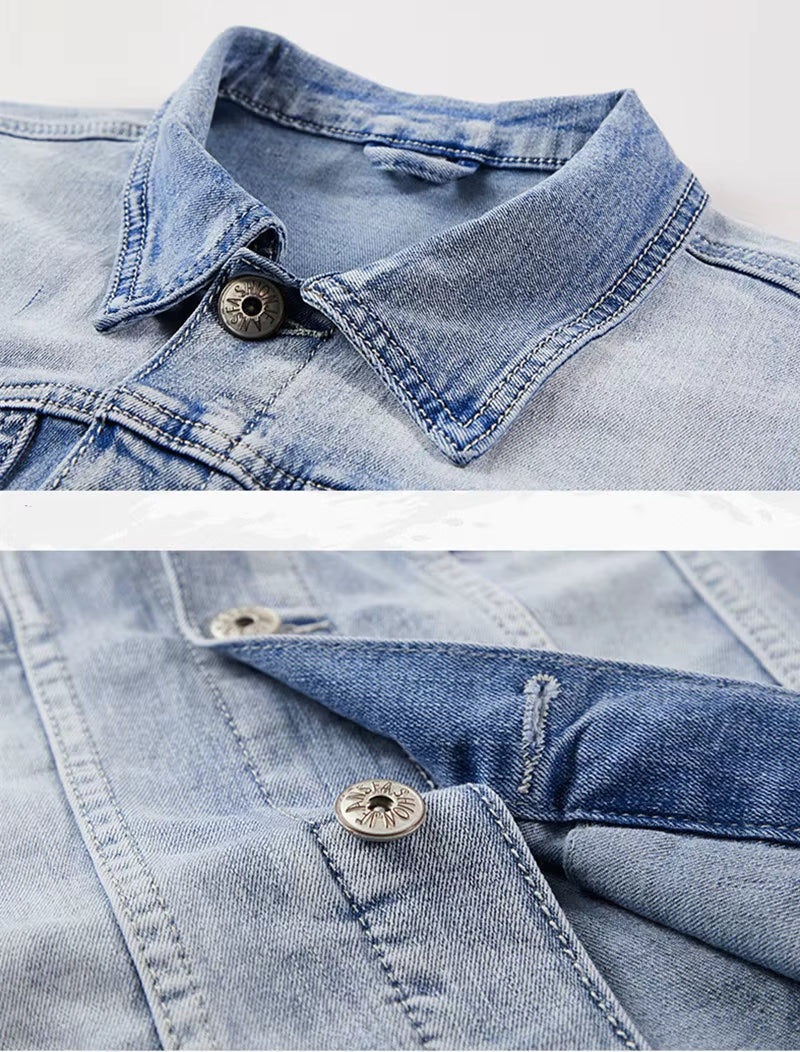 Spring Autumn Denim Suit Men'S Slim Micro-Stretch Two-Piece Spring and Autumn Jacket Jeans